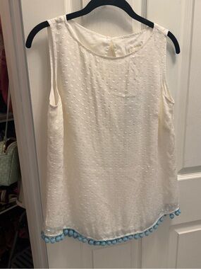 NWT Sail to Sable Swiss Dot Tank with Pom Pom Trim